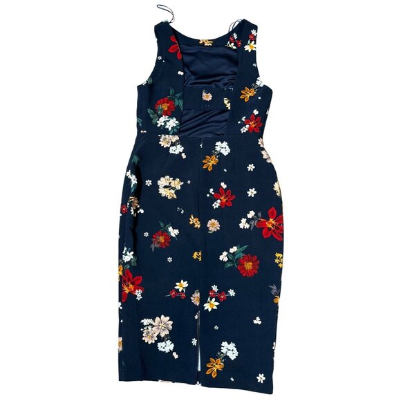 ZARA Basic‎ Floral Midi Bodycon Dress Navy XL Garden Party Coquette Cocktail - Picture 2 of 5